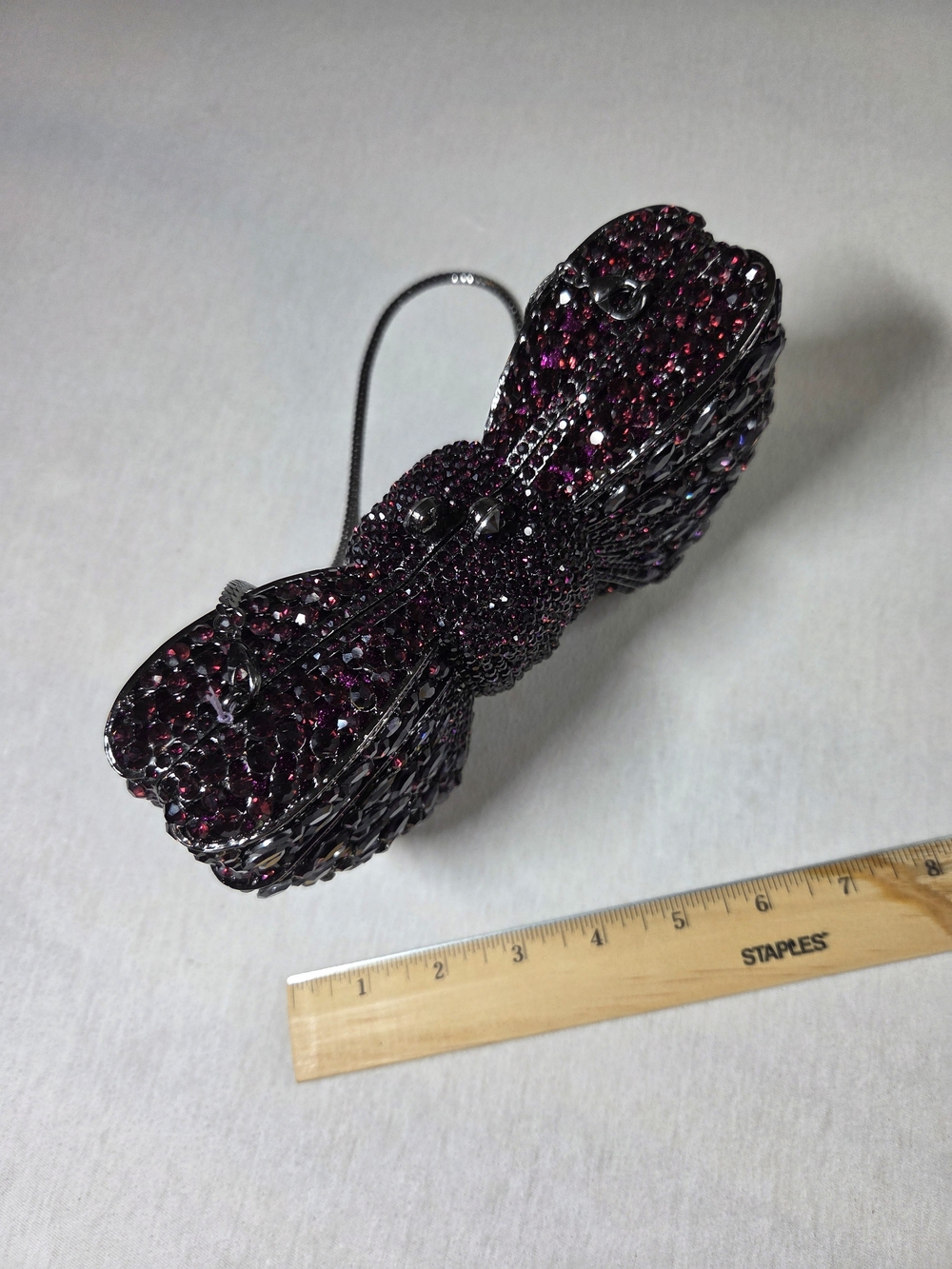 Luxury Purple Rhinestone Bow Clutch Purse Chain Strap Silver Lining Magnetic